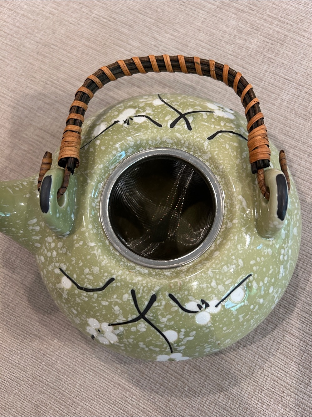 Japanese style ceramic Floral Teapot with Woven Handle image 2